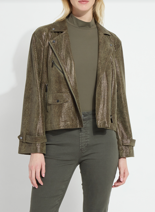 Emory Vegan Suede Moto Jacket in Woodland
