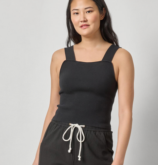Wide Strap Knit Tank in Black