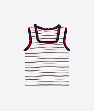Ruffle Tank in Navy & Red