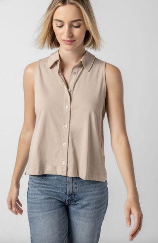 Sleeveless Button Down - Flax