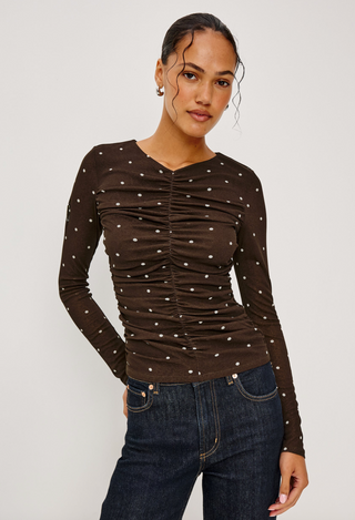 Georgina Top - Cocoa Polka Dots