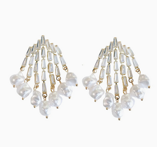 Natural Pearl Fringe Crystal Tassel Earrings