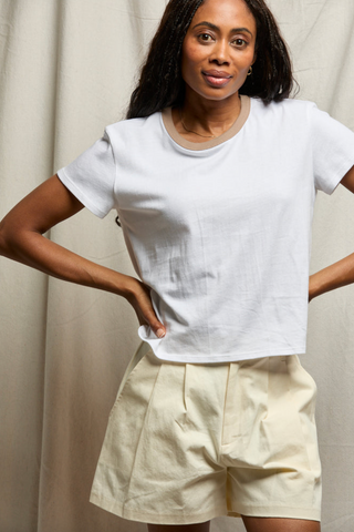 Billie SS Ringer Tee in White/Mocha