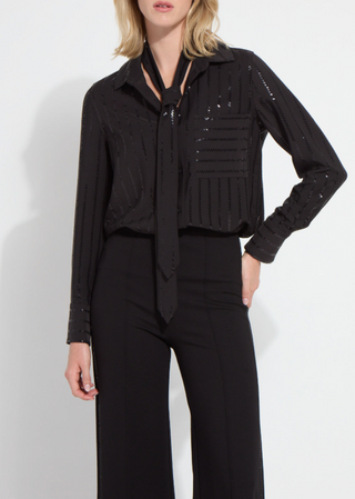Tatiana Striped Sequin Shirt in Black