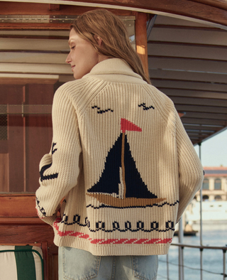 The Sailboat Lodge Cardigan in Cream