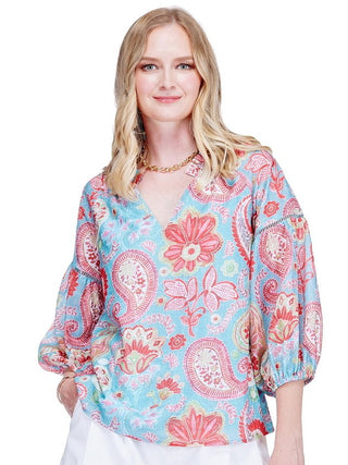 Trimmed Peasant Top in Paisley Bloom