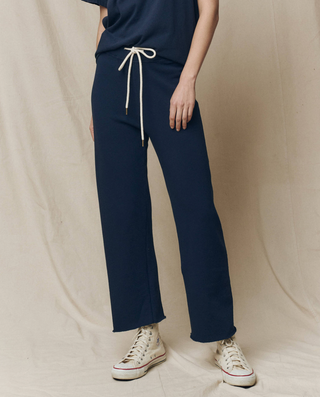 The Wide Leg Cropped Sweatpant in True Navy
