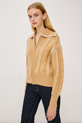 Lune Sweater - Camel Ivory Blanket Stitch