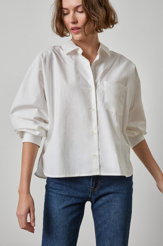 Dolman Sleeve Button Down Shirt in White