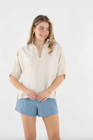 Poppy Top in Sandshell Linen