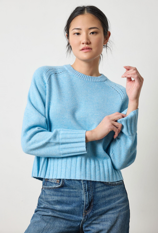 Saddle Sleeve Crewneck Sweater - Mystic Blue