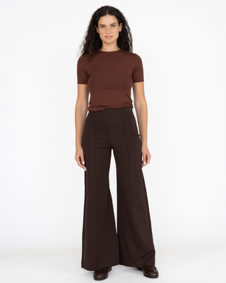 Ponte Knit Standard Wide Leg Pant in Chocolate