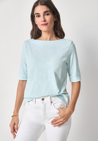 Cuffed Sleeve Boatneck in Seabreeze