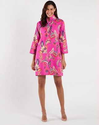 Helen Dress in Feathered Floral Pink Gold