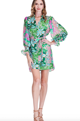 Split V Neck Dress in Garden Quilt