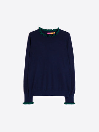 Sweater W/ Ruffle Detail - Navy/Green