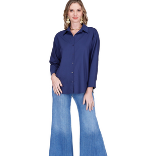 Button Up Collar Blouse - Navy